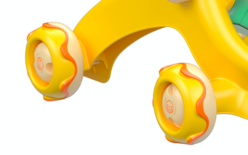 bright yellow push walker with stylish yellow wheels