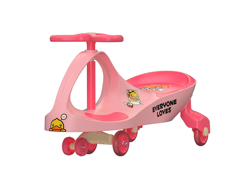 vista laterale delle auto wiggle rosa per bambini