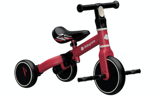 front diagonal view of black and red kids tricycle