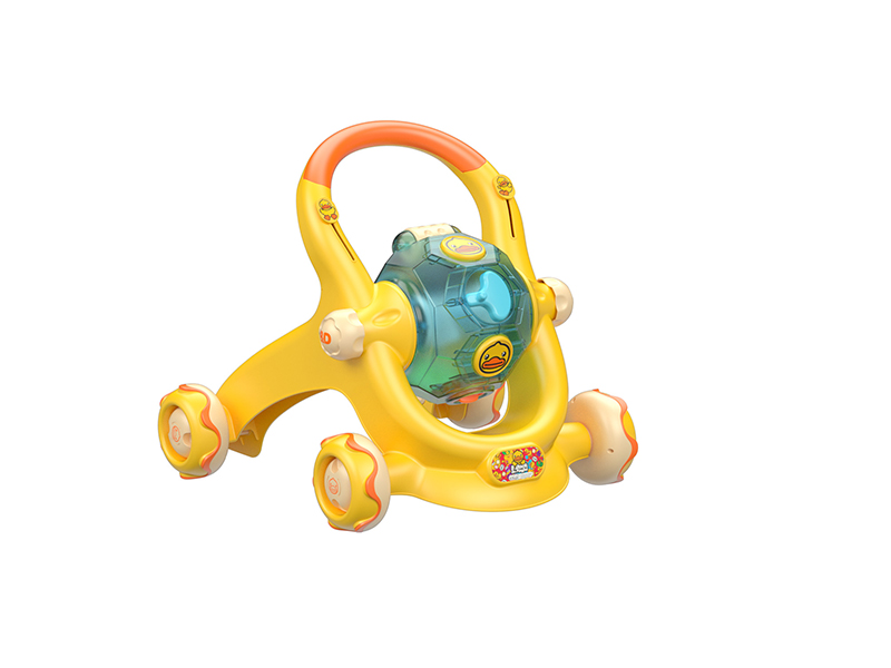 left side view of yellow push walker w/ roller