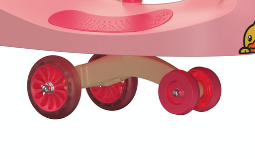 four pink front wheels of a wiggle car