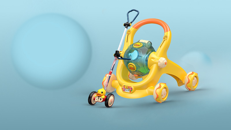 yellow and orange push walker w/ roller